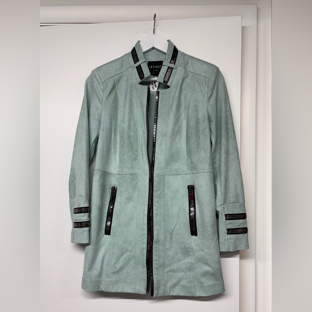 Insight New York Mint Faux Suede Jacket with Zipper Detail NWT